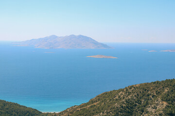 Coastal view of a Makri island, one of the Echinades, in the Ionian Islands group seen from Rhodes...