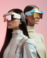 Two stylish and tech-savvy women confidently don futuristic eyewear, showcasing a cool and edgy fashion statement