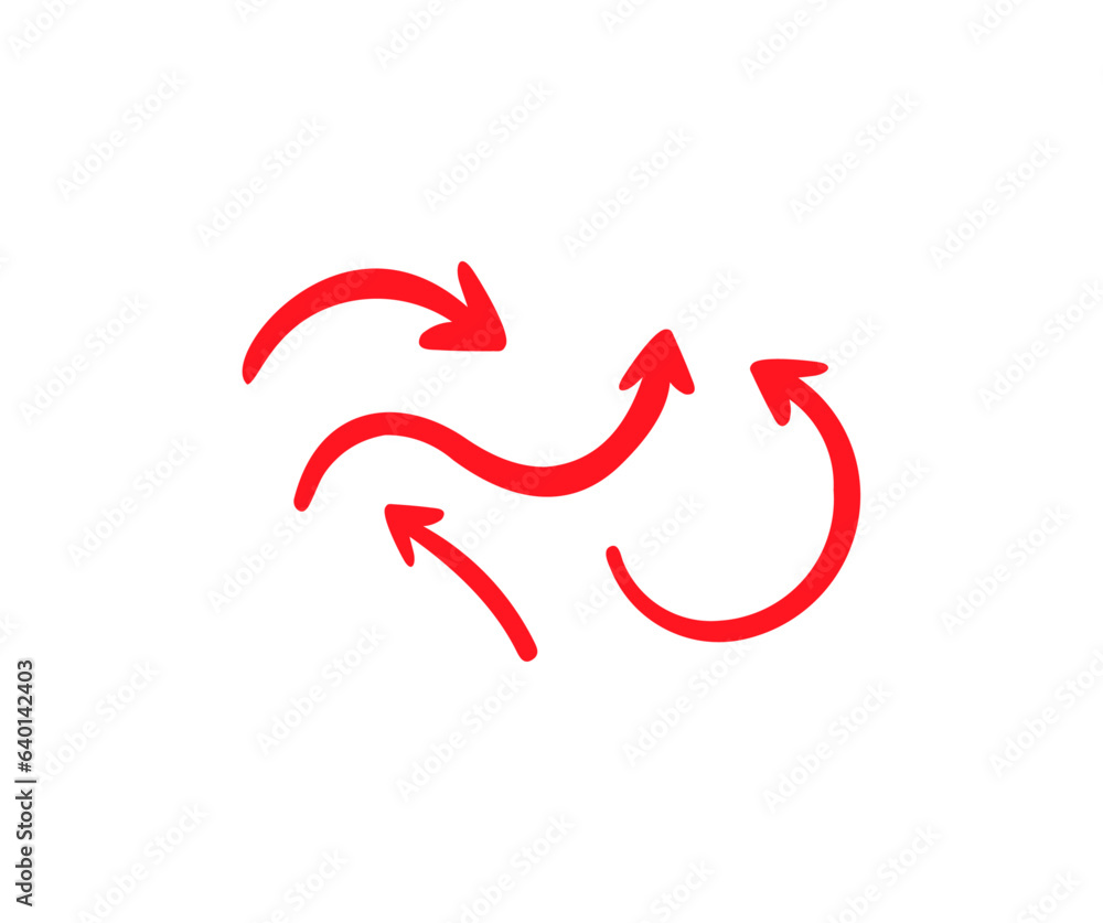 Poster collection red curved arrows sign. set of simple arrows isolated on white background. arrow mark ico