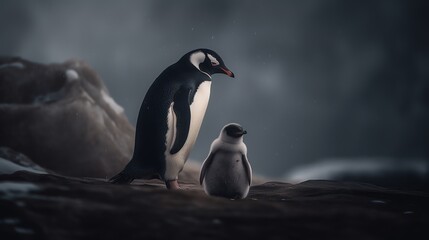 Obraz premium two penguins on the rocks