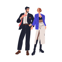 Sexy love couple. Hot sassy passionate man and woman flirting. Aroused romantic seductive people, boyfriend and girlfriend teasing, seducing. Flat vector illustration isolated on white background