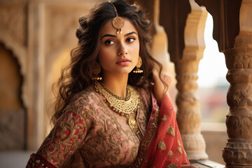 Beautiful indian woman or princess in traditional wear and jwellery