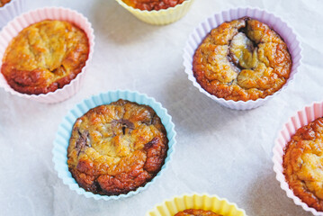 Delicious freshly baked gluten free berry muffins made with coconut flour with no added sugar. Healthy sweet food.
