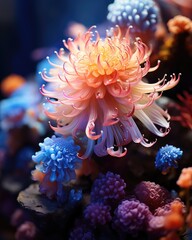 Naklejka na ściany i meble Capture the beauty of underwater coral reefs with a macro shot, using underwater lighting and a vibrant style of artwork to explore the marine biodiversity