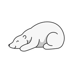 Cute polar bear sleeping on white background. Vector illustration in outline style.