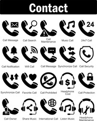 A set of 20 contact icons as call message, call search, call maintenance