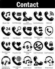 A set of 20 contact icons as music call, call message, call maintenance