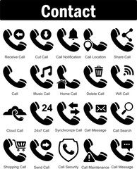 A set of 20 contact icons as receive call, cut call, call notification