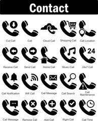 A set of 20 contact icons as cut call, call, cloud call