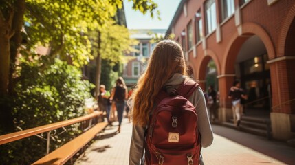Young Female Student with Books and Backpack. Generative AI