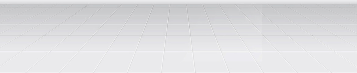 White tile floor background in perspective view or White rectangle mosaic tiles texture background.