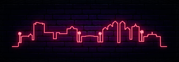 Red neon skyline of Fort Myers. Bright Fort Myers, FL long banner. Vector illustration.