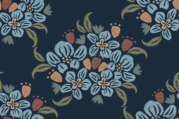Fototapeta na wymiar Vintage Floral pattern paisley ethnic flower motifs. Africa Ikat seamless vector illustration design for fabric, textile, rug, clothing.