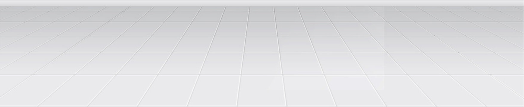 White tile floor background in perspective view or White rectangle mosaic tiles texture background.