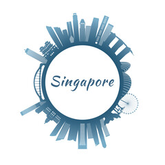 Singapore skyline with colorful buildings. Circular style. Stock vector illustration.
