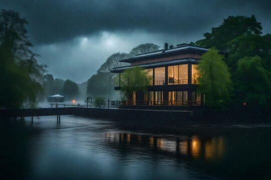 house on the river 4k HD Ultra High quality photo.