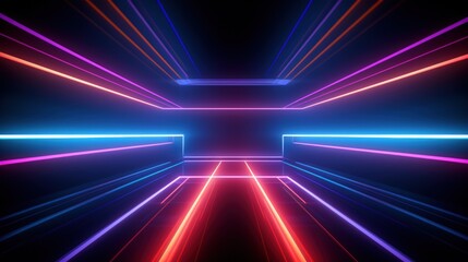3d render abstract geometric background of colorful neon lines glowing in the dark futuristic wallpaper.