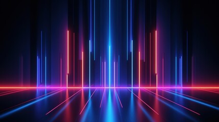 3d render abstract geometric background of colorful neon lines glowing in the dark futuristic wallpaper.