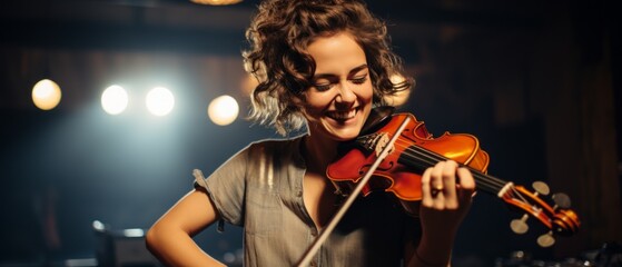 Fototapeta premium Smiling female musician with glasses. Generative AI