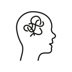Mental Obsession in Human Head Line Icon. Person Mind Disorder Linear Pictogram. Emotional Resource, Chaos Outline Sign. Intellectual Process Symbol. Editable Stroke. Isolated Vector Illustration