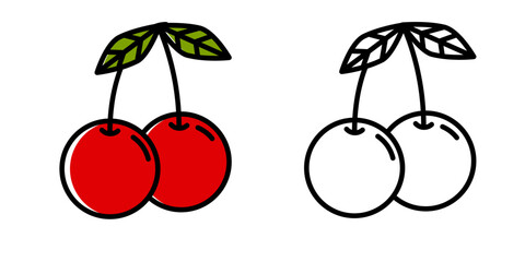 Cherry icon in color and black and white. Pixel perfect scalable to 384px, 192px, 96px, 48px and other. Vector illustration EPS10