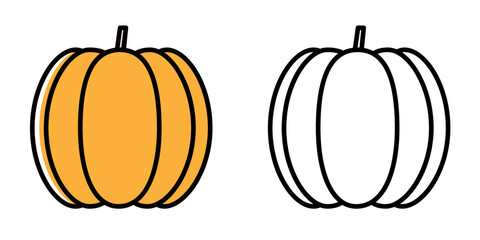 Pumpkin icon in color and black and white. Pixel perfect scalable to 384px, 192px, 96px, 48px and other. Vector illustration EPS10