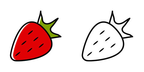 Strawberry icon in color and black and white. Pixel perfect scalable to 384px, 192px, 96px, 48px and other. Vector illustration EPS10