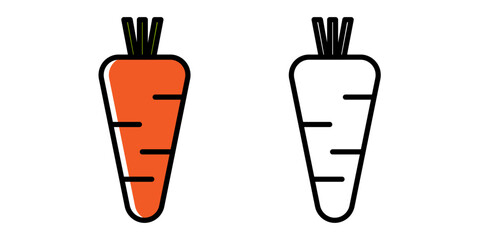 Carrot icon in color and black and white. Pixel perfect scalable to 384px, 192px, 96px, 48px and other. Vector illustration EPS10