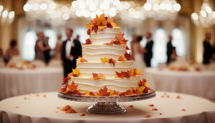 Beautiful autumn wedding cake with copy space