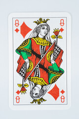 Queen of diamonds on white background.