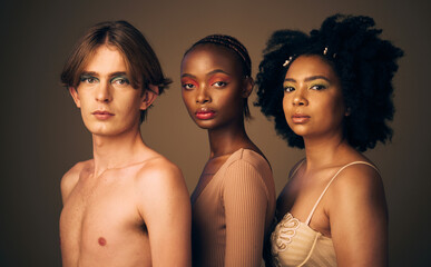 Diversity, beauty and skin, portrait and people, dermatology and inclusion isolated on studio...