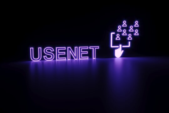USENET neon concept self illumination background 3D illustration