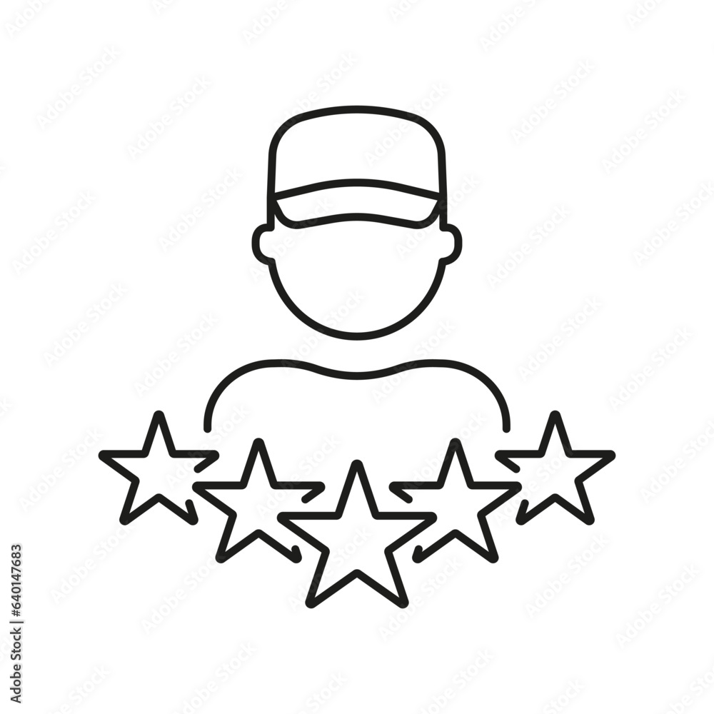 Poster delivery man review line icon. courier rating linear pictogram. client satisfaction outline symbol. 