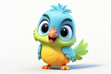 clay animation style, colorful cute baby parrot with big eyeballs, cute facial expressions, isolated on white background