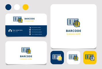 Barcode logo design with editable slogan. Branding book and business card template.