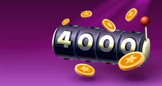 Slots free spins 4000, promo flyer poster, banner game play. Vector illustration