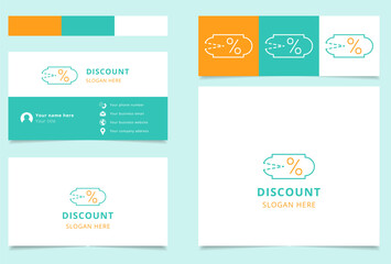 Discount logo design with editable slogan. Branding book and business card template.