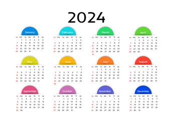 Calendar for 2024 isolated on a white background