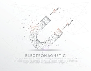 Magnet abstract mash line and composition digitally drawn in the form of broken a part triangle shape and scattered dots.