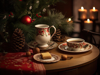 Fototapeta premium cup of coffee and christmas cookies