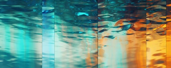 Abstract backdrop in teal and orange.  Wide panoramic banner. AI generated digital design. 