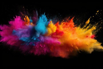 This artwork captures the beautiful scene of colored powder exploding on a black background. The vibrant powders create a stunning visual effect.

 Generative AI
