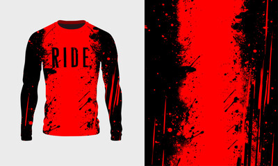 Long sleeve jersey red black grunge texture for extreme sport, gym, racing, cycling, motocross, enduro. Vector backdrop