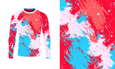 Long sleeve jersey red blue white grunge texture for extreme sport, racing, gym, cycling, training, motocross, travel. Vector backdrop