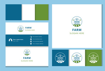 Farm logo design with editable slogan. Branding book and business card template.