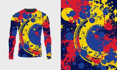 Long sleeve jersey grunge texture for extreme sport, racing, gym, cycling, training, motocross, travel. Vector backdrop