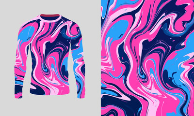 Long sleeve jersey pink blue fluid texture for extreme sportwear, racing, cycling, training, motocross, travel. Vector backdrop