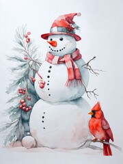 Vintage snowman. Snowman clipart, isolated illustration.