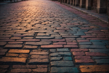 A brick walkway with a yellow brick in the middle