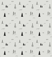 Seamless pattern. Illustration of the winter landscape with Christmas trees